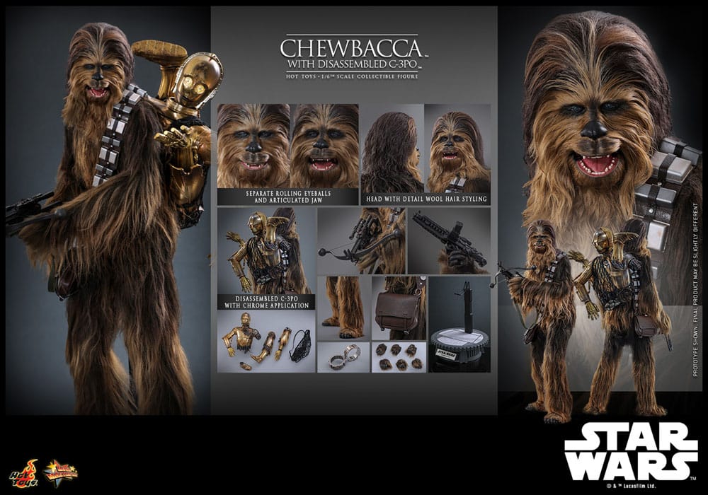 CHEWBACCA WITH DISASSEMBLED C-3PO – FIGURA 1/6 ESCALA – HOT TOYS – STAR WARS EPISODE V