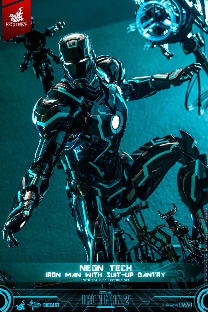 IRON MAN 2 FIGURA 1/6 NEON TECH WITH SUIT-UP GANTRY 49 CM - HOT TOYS – EDICIÓN EXCLUSIVA DIECAST