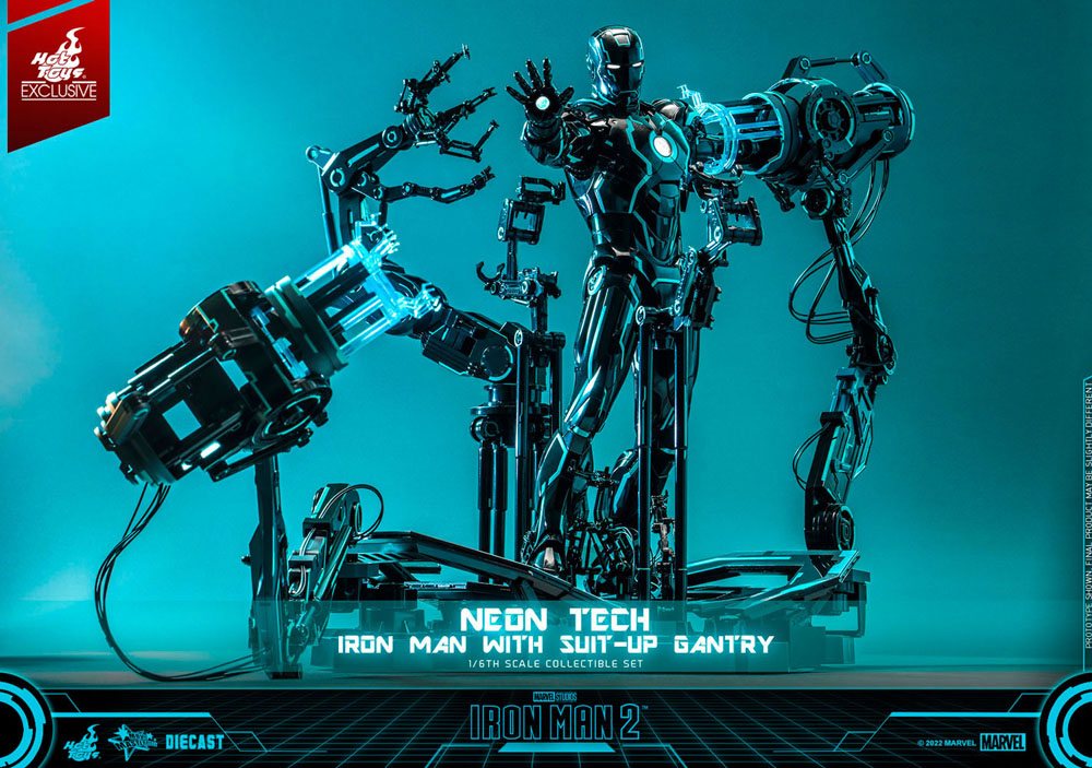 IRON MAN 2 FIGURA 1/6 NEON TECH WITH SUIT-UP GANTRY 49 CM - HOT TOYS – EDICIÓN EXCLUSIVA DIECAST