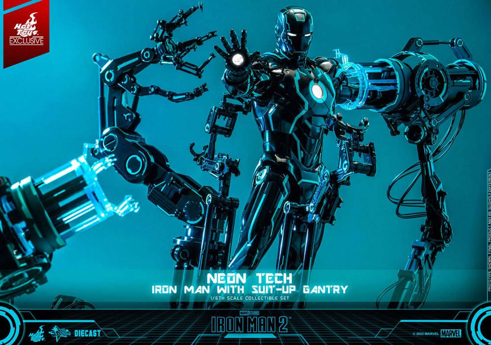 IRON MAN 2 FIGURA 1/6 NEON TECH WITH SUIT-UP GANTRY 49 CM - HOT TOYS – EDICIÓN EXCLUSIVA DIECAST