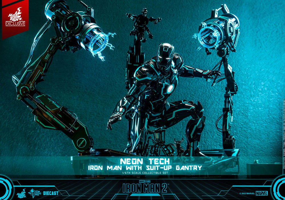 IRON MAN 2 FIGURA 1/6 NEON TECH WITH SUIT-UP GANTRY 49 CM - HOT TOYS – EDICIÓN EXCLUSIVA DIECAST