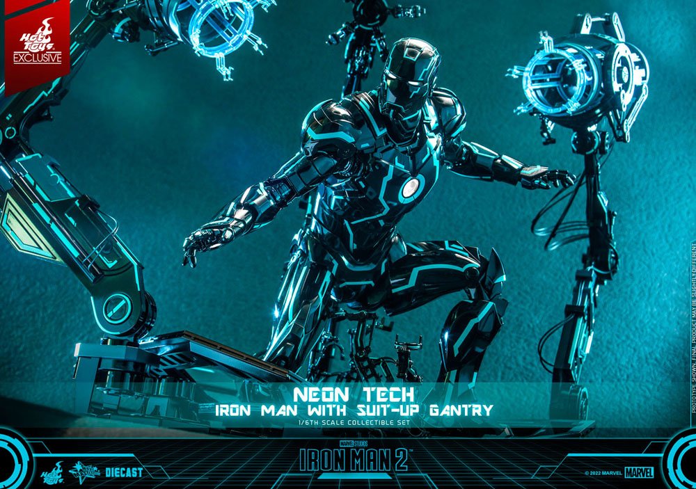 IRON MAN 2 FIGURA 1/6 NEON TECH WITH SUIT-UP GANTRY 49 CM - HOT TOYS – EDICIÓN EXCLUSIVA DIECAST