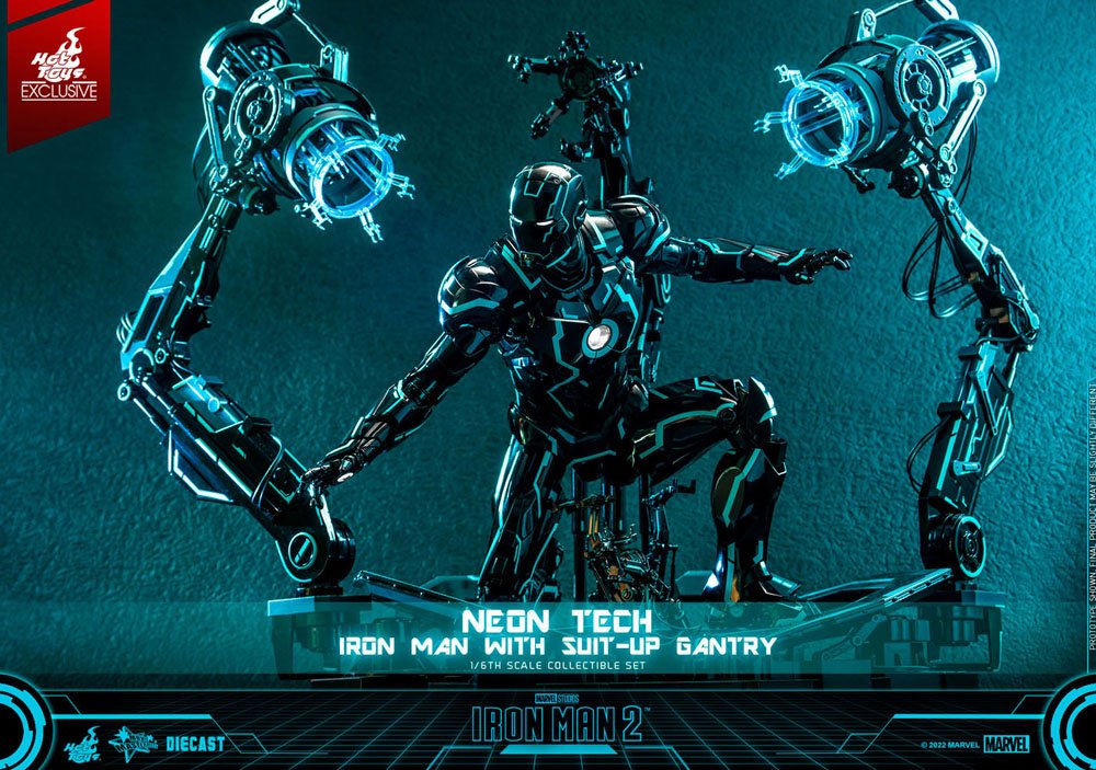 IRON MAN 2 FIGURA 1/6 NEON TECH WITH SUIT-UP GANTRY 49 CM - HOT TOYS – EDICIÓN EXCLUSIVA DIECAST