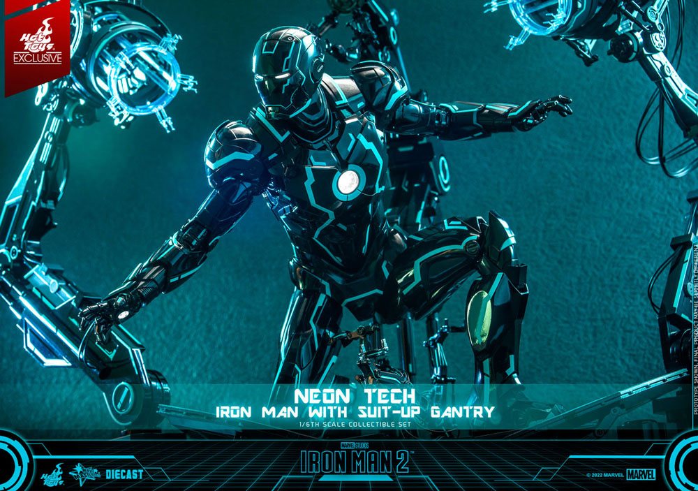 IRON MAN 2 FIGURA 1/6 NEON TECH WITH SUIT-UP GANTRY 49 CM - HOT TOYS – EDICIÓN EXCLUSIVA DIECAST