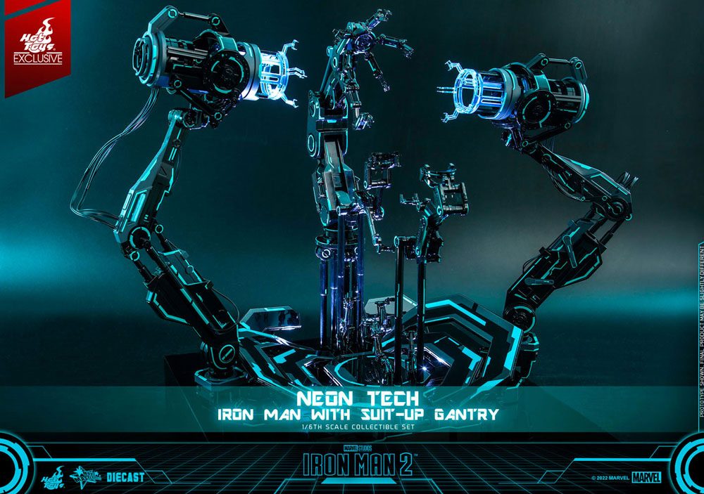 IRON MAN 2 FIGURA 1/6 NEON TECH WITH SUIT-UP GANTRY 49 CM - HOT TOYS – EDICIÓN EXCLUSIVA DIECAST