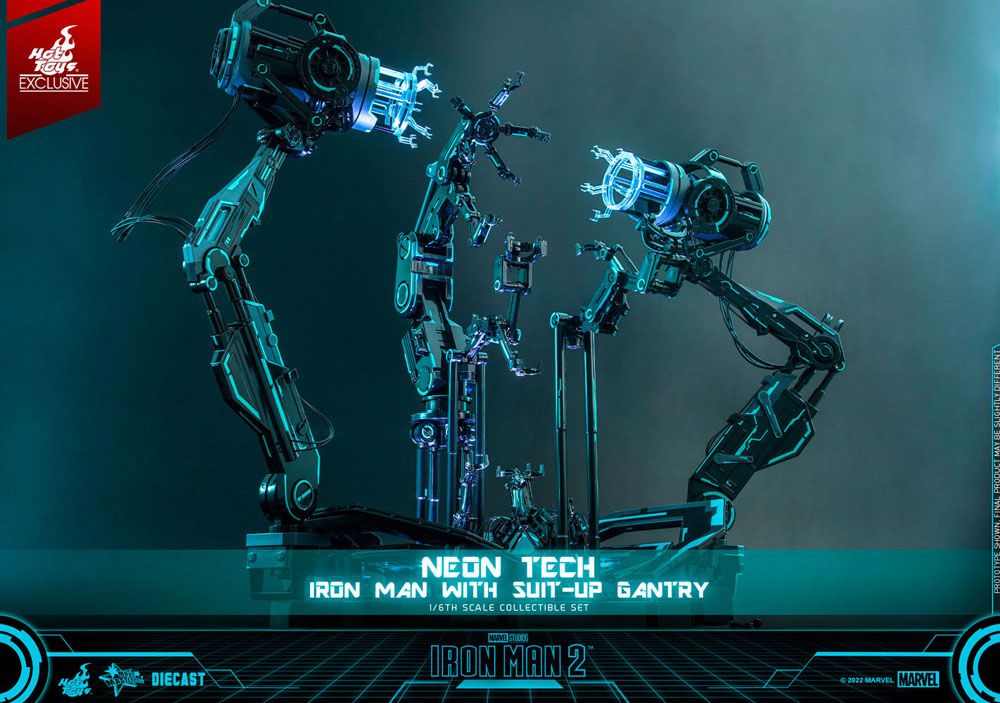IRON MAN 2 FIGURA 1/6 NEON TECH WITH SUIT-UP GANTRY 49 CM - HOT TOYS – EDICIÓN EXCLUSIVA DIECAST