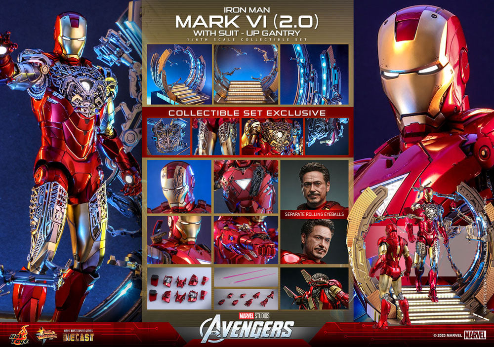 IRON MAN MARK VI (2.0) 1/6 – SUIT-UP GANTRY – FIGURA DIECAST HOT TOYS MARVEL