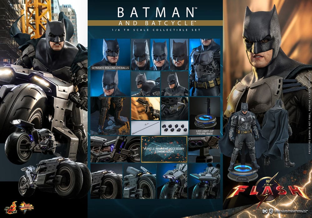 BATMAN - BATCYCLE SET - THE FLASH MOVIE - HOT TOYS - FIGURA 1/6 CON VEHÍCULO 30 CM