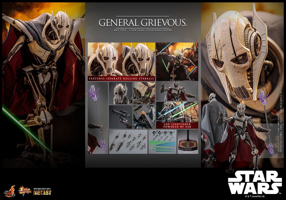 STAR WARS FIGURA MOVIE MASTERPIECE - DIECAST 1/6 GENERAL GRIEVOUS - 42 CM HOT TOYS