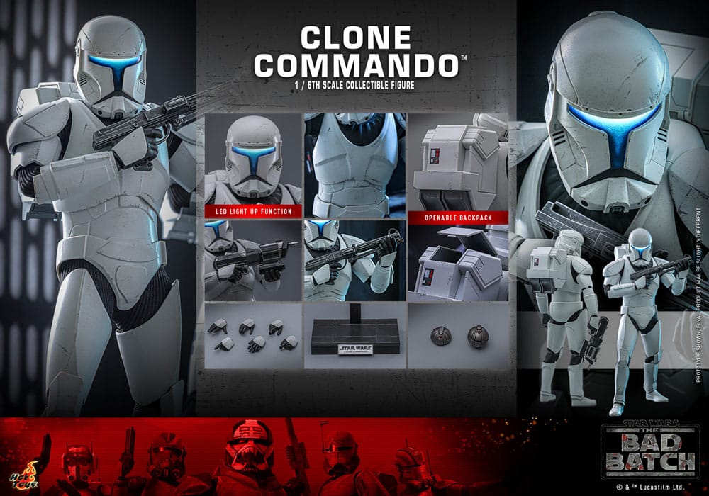 STAR WARS THE BAD BATCH CLONE COMMANDO 30 CM - HOT TOYS FIGURA 1/6 COLECCIONABLE CON LUZ LED Y MOCHILA FUNCIONAL