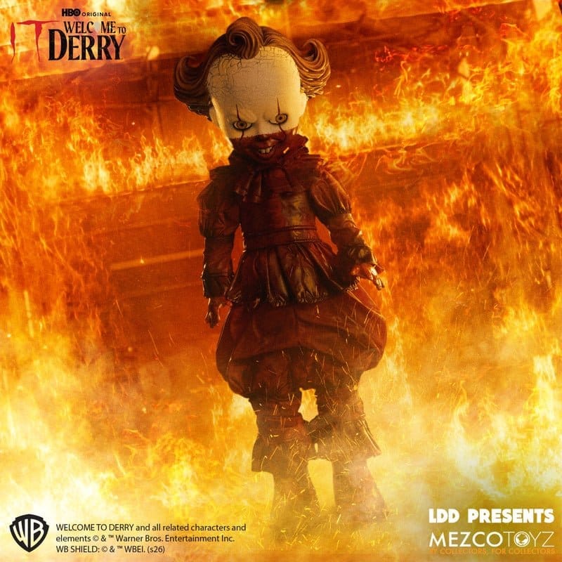 PENNYWISE IT WELCOME TO DERRY LIVING DEAD DOLLS 25 CM MEZCO TOYZ