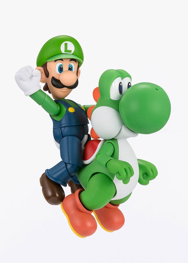 Primer plano de la figura articulada Yoshi S.H. Figuarts con gran detalle.
