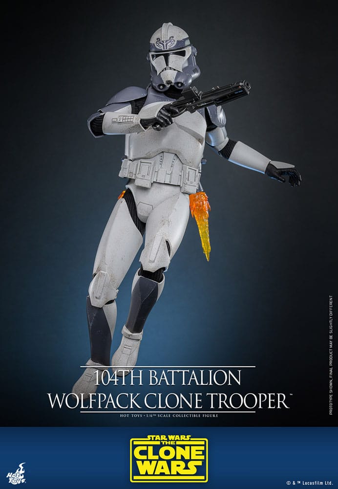 Figura Wolfpack Clone Trooper posando con bláster Star Wars The Clone Wars Hot Toys