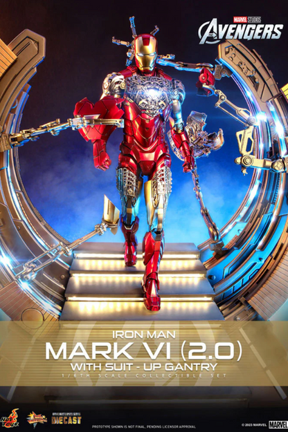 IRON MAN MARK VI (2.0) 1/6 – SUIT-UP GANTRY – FIGURA DIECAST HOT TOYS MARVEL