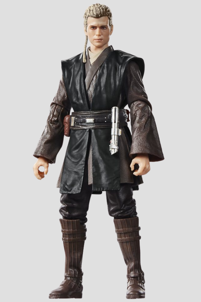 Figura articulada de Anakin Skywalker Padawan de Star Wars Episodio II El ataque de los clones, colección The Black Series de Hasbro de 15 cm, con vestimenta Jedi y sable de luz azul.