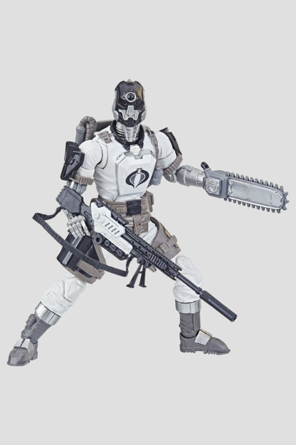 Figura articulada Arctic B.A.T. de G.I. Joe Classified Series de Hasbro, 15 cm, con armadura blanca ártica de Cobra, brazo con sierra mecánica y armas intercambiables.