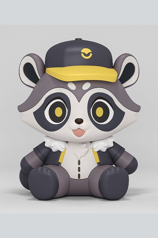 Minifigura Baseball Raccoon de Honkai: Star Rail, colección Huggy Good Smile de Good Smile Company, de 7 cm, con diseño de mapache y gorra negra y amarilla.