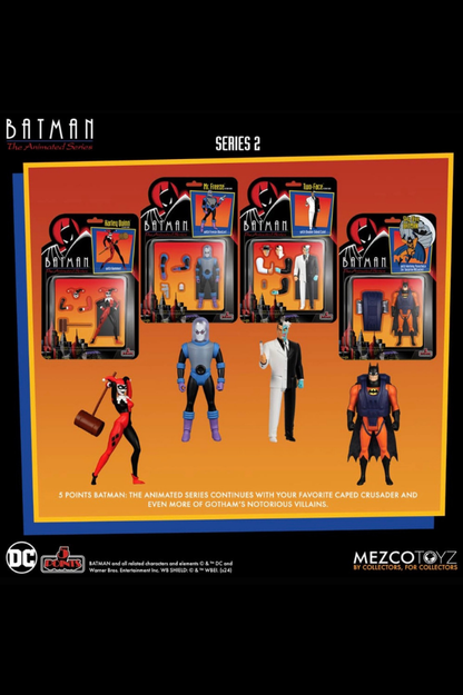 Deluxe Box Set Series 2 de Batman The Animated Series 5 Points de Mezco Toyz con Batman, Harley Quinn, Two-Face y Mr. Freeze.
