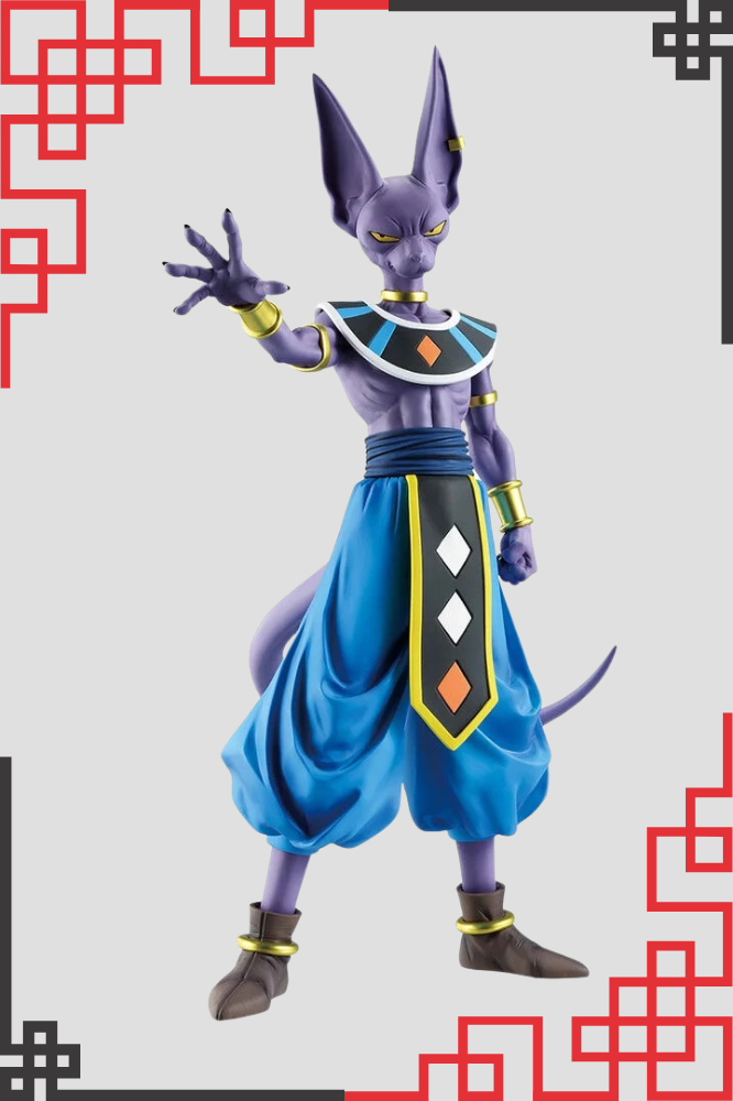 Figura de Beerus God Of Destruction de Dragon Ball Battle Of Gods de la colección Ichibansho de Banpresto, con aproximadamente 22 cm de altura.