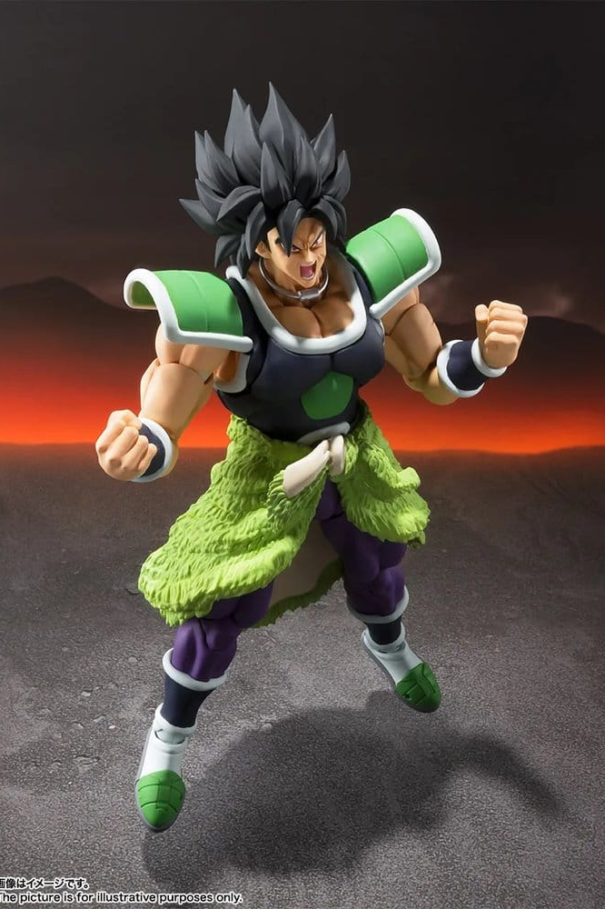 Figura oficial S.H.Figuarts de Broly de Dragon Ball Super: Broly fabricada por Tamashii Nations, con 19 cm de altura y accesorios para recrear diferentes poses del personaje.