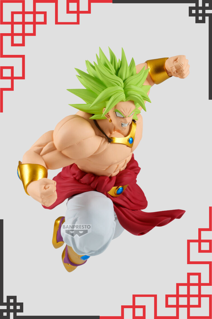 Figura oficial Match Makers de Broly Super Saiyan de Dragon Ball Z fabricada por Banpresto, de aproximadamente 13 cm de altura con una dinámica pose de combate.