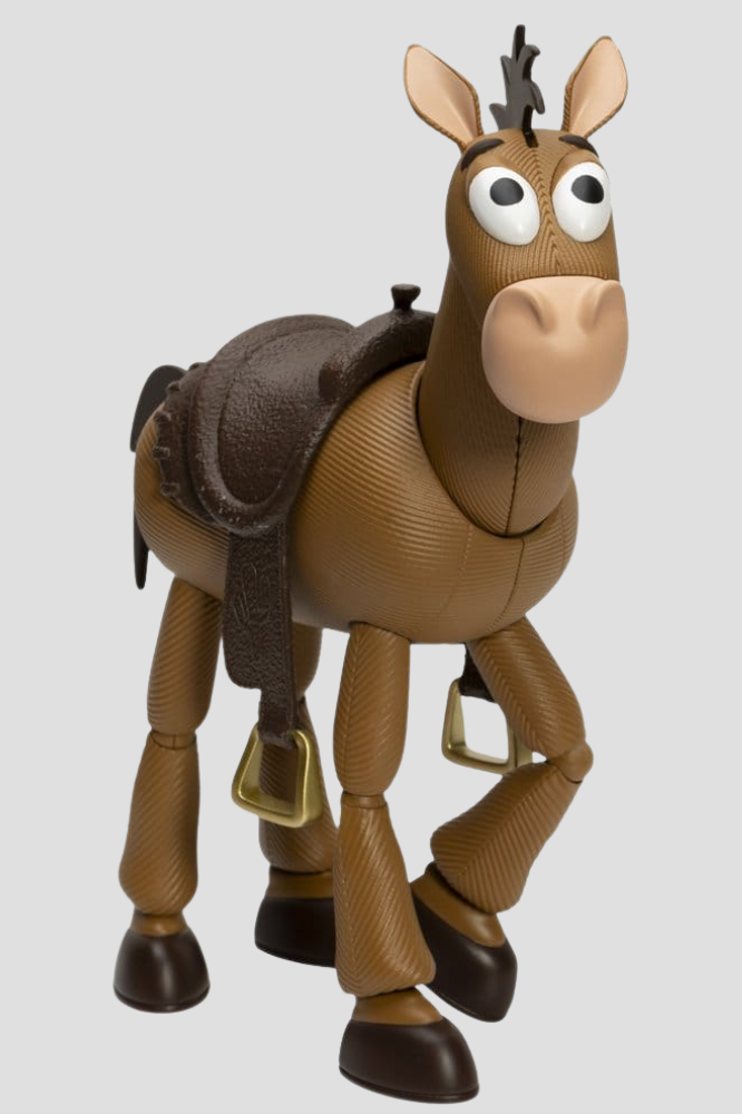 Figura de Bullseye de Toy Story fabricada por Beast Kingdom para la línea Dynamic 8ction Heroes, con aproximadamente 22 cm de altura y su característica silla de montar.