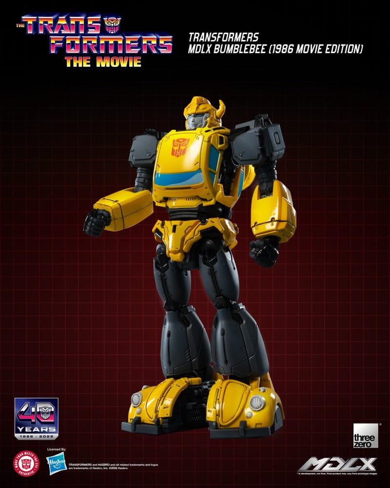 Figura oficial MDLX de Bumblebee (1986 Movie Edition) de Threezero basada en Transformers: The Movie con acabados inspirados en la película de 1986.