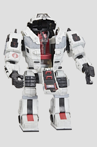 Traje de combate Cobra S.N.A.K.E. Battle Suit de G.I. Joe Classified Series de Hasbro, con armadura blanca articulada, escotilla abatible y accesorios de combate.
