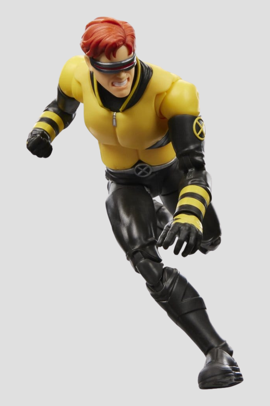 Figura articulada de Cyclops de X-Men '97, colección Marvel Legends de Hasbro, de 15 cm, con traje amarillo y negro y visor característico.