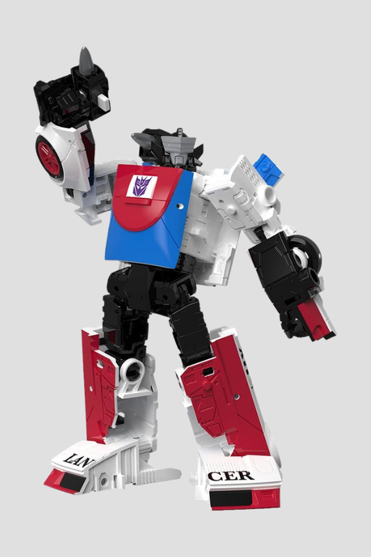 Figura Decepticon Exhaust Transformers Retro G1 de Hasbro de 13 cm, con diseño clásico rojo, blanco y azul, transformable en coche deportivo en 18 pasos y con cañón de hombro acoplable.