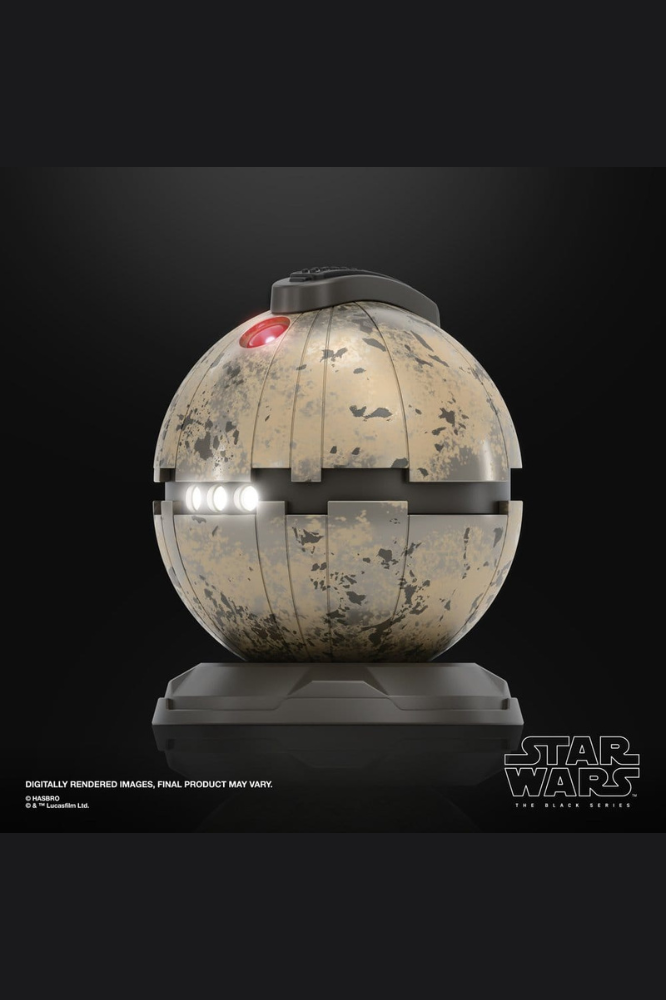 Réplica electrónica a escala 1/1 del detonador térmico de Star Wars de la línea The Black Series de Hasbro, con acabado envejecido y efectos luminosos.
