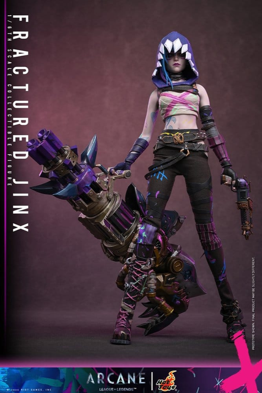 Figura Fractured Jinx escala 1/6 de Hot Toys basada en la temporada 2 de Arcane vista frontal.