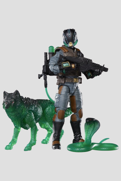 Figura articulada Ghost Viper & D.I.R.E. Beasts G.I. Joe Classified Series #170 de Hasbro, de 15 cm, con armadura táctica, rifle y criaturas D.I.R.E. de aspecto sobrenatural.