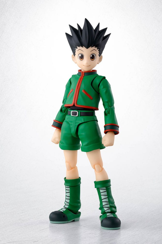 Figura S.H.Figuarts de Gon Freecss de Hunter x Hunter, fabricada por Tamashii Nations con múltiples articulaciones, accesorios y una altura aproximada de 14 cm.