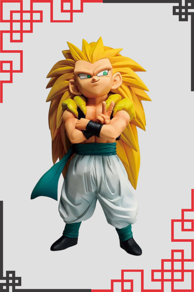 Figura de Gotenks Super Saiyan 3 de Dragon Ball de la colección Ichibansho Got Of Gods de Banpresto, con aproximadamente 17 cm de altura.