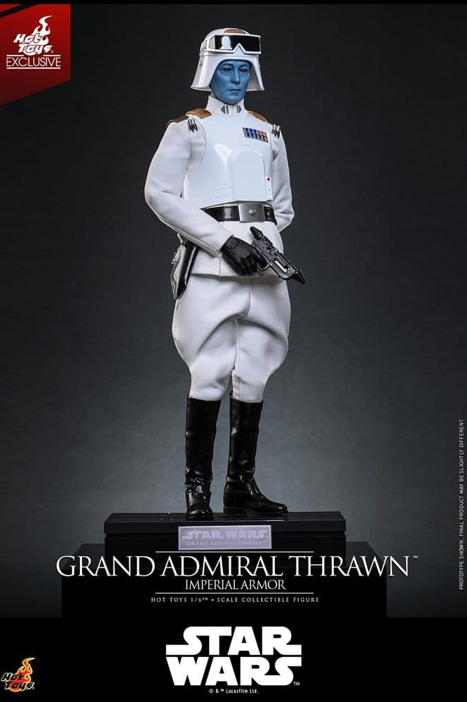 Figura Grand Admiral Thrawn Imperial Armor de Star Wars Rebels a escala 1/6 de Hot Toys con uniforme blanco y armadura imperial.