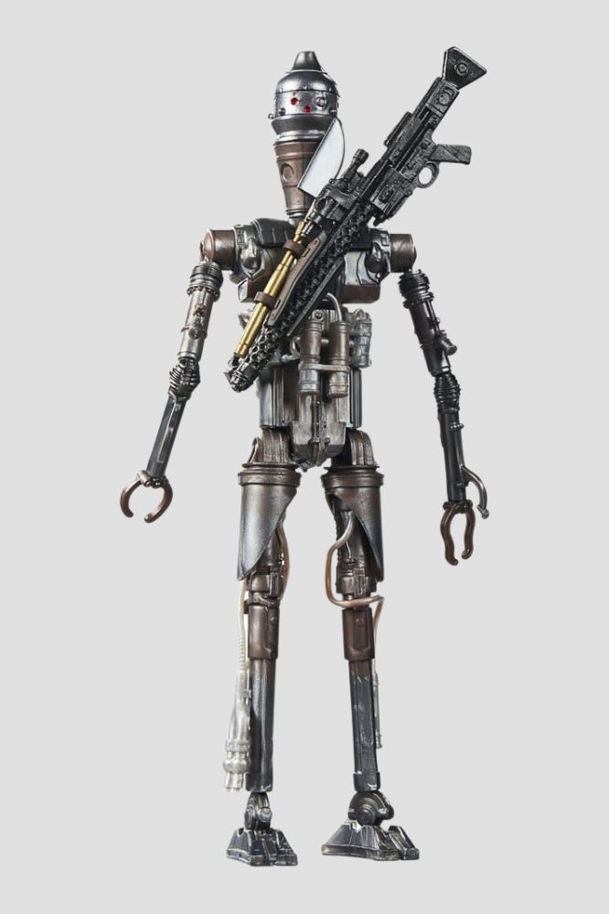 Figura de IG-88 de Star Wars Episodio V El Imperio contraataca, colección The Black Series de Hasbro de 15 cm, con cuerpo mecánico de acabado metálico y armas bláster.