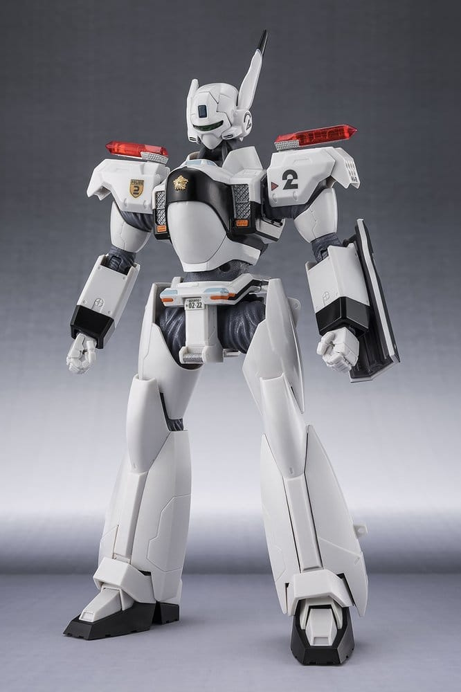 Figura oficial The Robot Spirits de Ingram Plus (AV-98Plus) Unidad 2 de Mobile Police Patlabor EZY fabricada por Tamashii Nations, con Vehículo de Mando Especial Tipo 17 y múltiples accesorios.