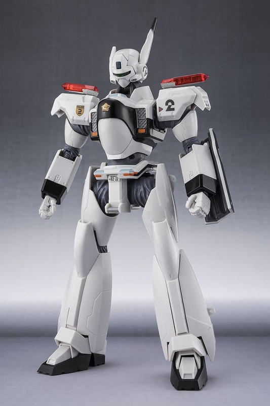 Figura oficial The Robot Spirits de Ingram Plus (AV-98Plus) Unidad 2 de Mobile Police Patlabor EZY fabricada por Tamashii Nations, con Vehículo de Mando Especial Tipo 17 y múltiples accesorios.