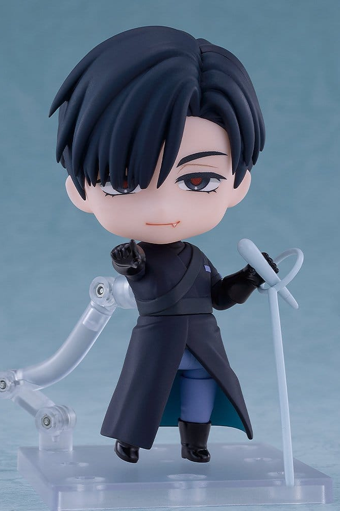 Figura Nendoroid de Ivan de Alien Stage, fabricada por Good Smile Company, de 10 cm, con traje oscuro, micrófono de pie y expresiones faciales intercambiables.