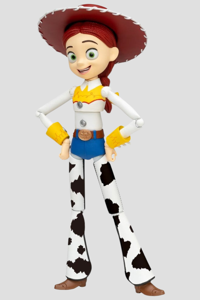 Figura articulada de Jessie de Toy Story fabricada por Beast Kingdom para la línea Dynamic 8ction Heroes, con 21 cm de altura, sombrero de vaquera y accesorios intercambiables.