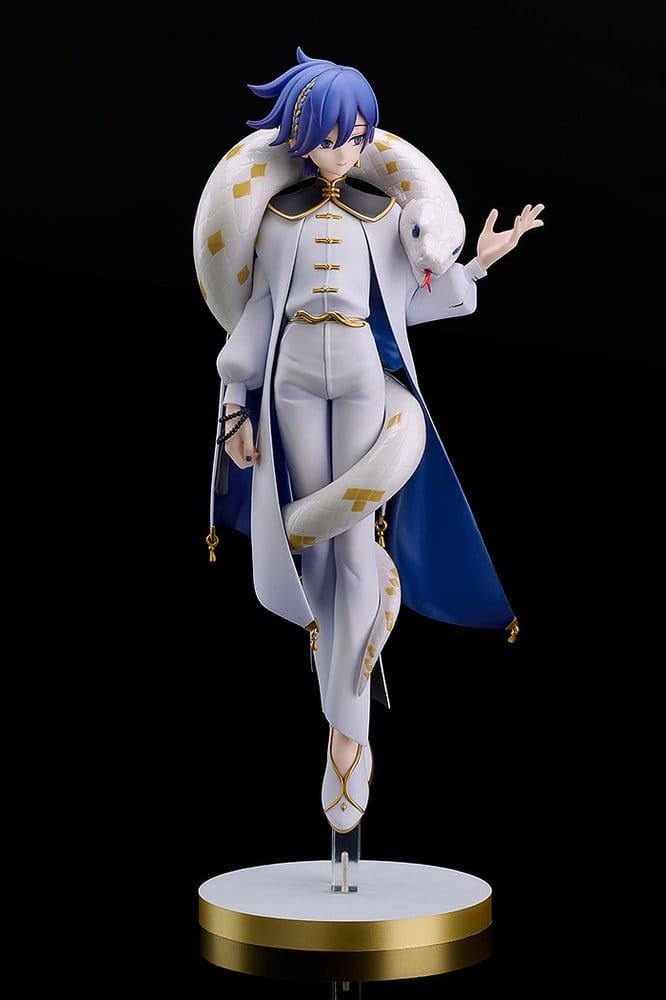 Figura de KAITO Chinese Style Ver. de Vocaloid a escala 1/7 y 30 cm de Good Smile Company, con traje blanco y azul, detalles dorados y una serpiente blanca decorativa.