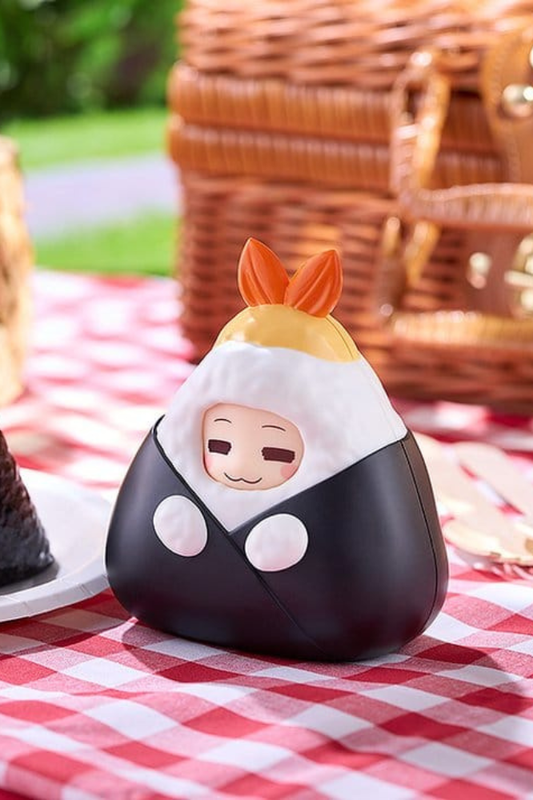 Estuche Kigurumi Face Parts Case Tenmusu de Nendoroid More, Good Smile Company, con diseño de onigiri negro y blanco coronado por una tempura de gambas, para guardar hasta dos placas faciales.