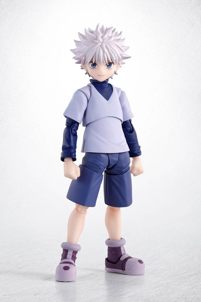Figura S.H.Figuarts de Killua Zoldyck de Hunter x Hunter, fabricada por Tamashii Nations con múltiples articulaciones, efectos de electricidad, accesorios y una altura aproximada de 14 cm.