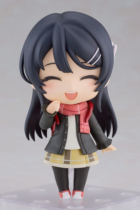 Figura Nendoroid de Knapsack Kid de Rascal Does Not Dream, fabricada por Good Smile Company, de 10 cm, con mochila roja, bufanda rosa y expresiones faciales intercambiables.