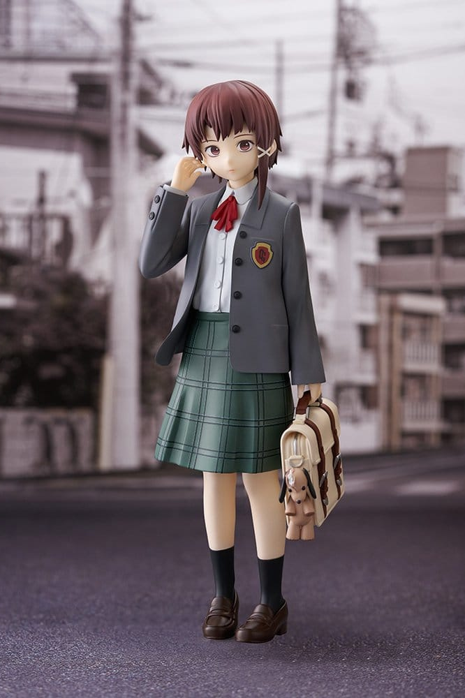 Figura de PVC de Lain Iwakura de Serial Experiments Lain, colección POP UP PARADE L Size de Good Smile Company, 23 cm, con uniforme escolar, mochila y base de exposición.