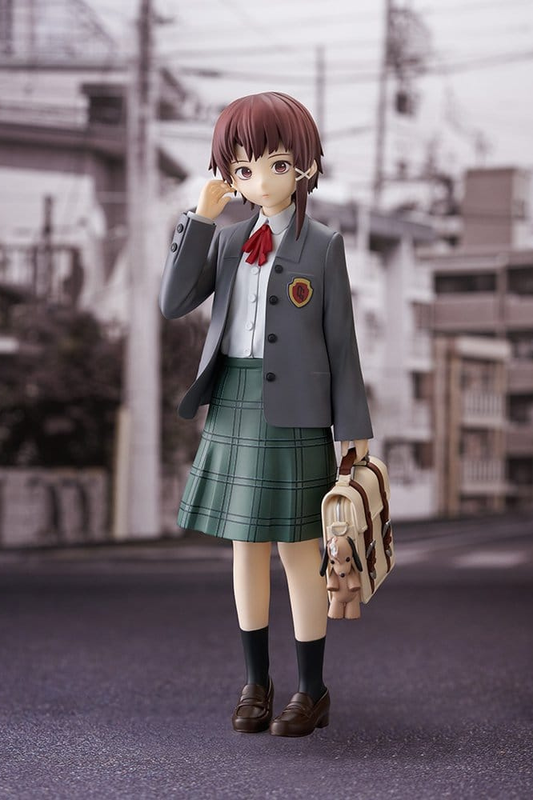 Figura de PVC de Lain Iwakura de Serial Experiments Lain, colección POP UP PARADE L Size de Good Smile Company, 23 cm, con uniforme escolar, mochila y base de exposición.