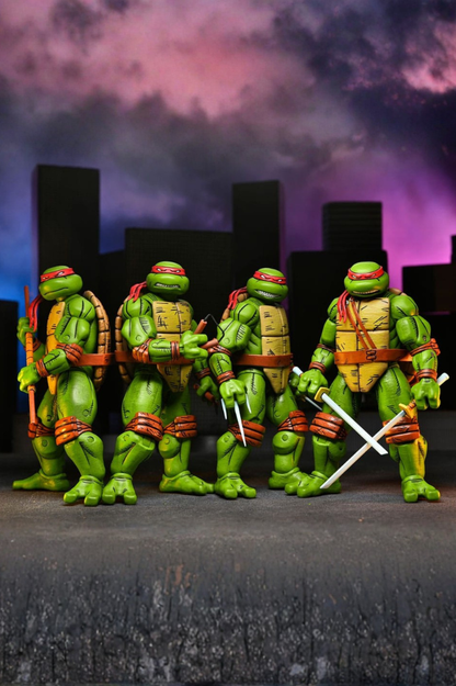 Pack de cuatro figuras de Leonardo, Raphael, Michelangelo y Donatello de TMNT Mirage Comics fabricado por NECA.
