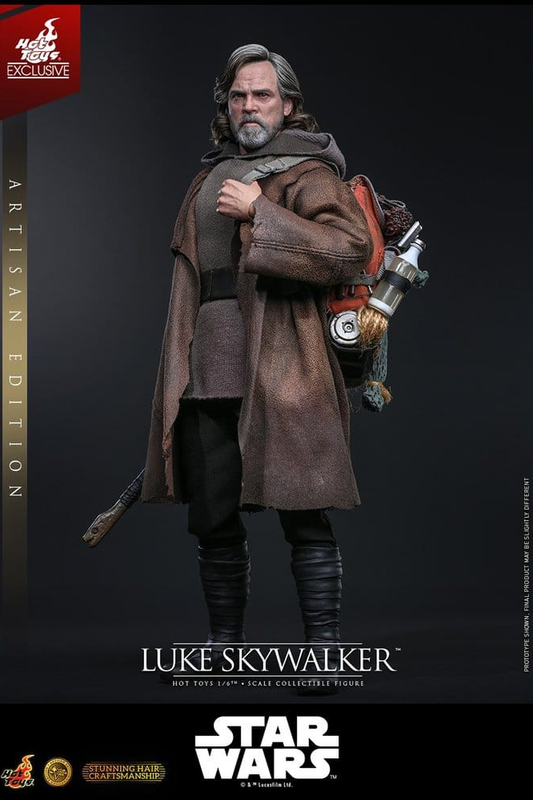 Figura Hot Toys Artisan Edition de Luke Skywalker de Star Wars Los Últimos Jedi a escala 1/6 con cabello implantado y sable de luz.