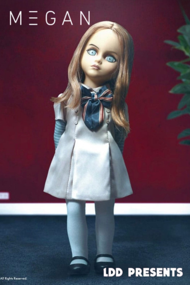 Muñeca M3GAN de Living Dead Dolls de Mezco Toyz de aproximadamente 25 cm con ropa de tela y cabello implantado.